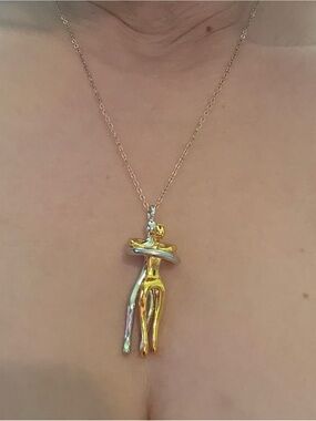 Two-Tone Gold & Silver Abstract Hug Pendant Necklace - Women Jewelry